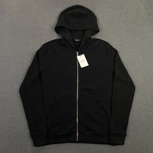Theory Ridge Hoodie Mens Medium Black Waffle Knit Urban Full Zip Cotton NWT